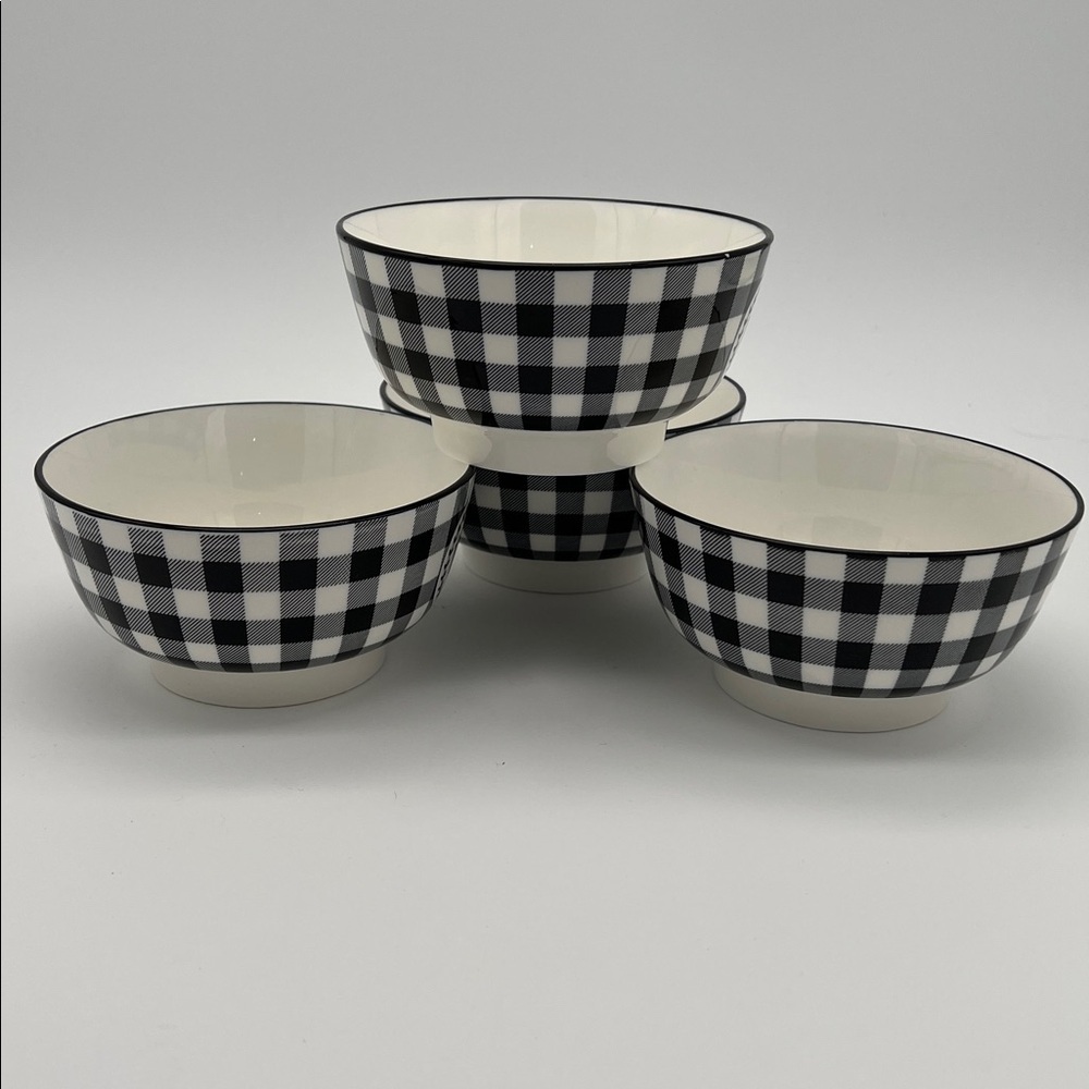 Christmas Holiday "Peace" Bowls 5.5" Diameter Black & White Checked (Set of 4) - Picture 3 of 12